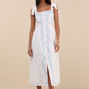Lulus Corinthia White Embroidered Button-front Midi Dress - Size XL